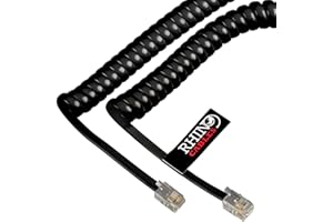 rhinocables RJ10 Coiled Black Phone Cable for Corded Handset Telephones Curly Spring Cord for Home and Office, BT Landline (1, 2m)