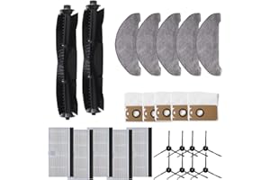 DONKIVVY Kit de 25 filtros de cepillo principal para robot para Ultenic para T10 piezas de repuesto, 2 cepillos principales, 5 almohadillas de fregona, 5 bolsas de polvo, 8 cepillos laterales, 5 filtros