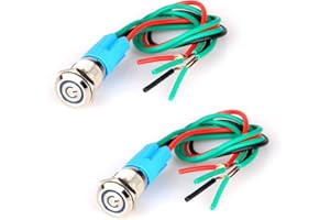 GUUZI 2pcs Latching Push Button Switch Waterproof Stainless Steel Shell 220V-230V/3A LED Ring Illuminated Switch with Wire Socket Plug Suitable for 12mm Mounting Hole (Blue)
