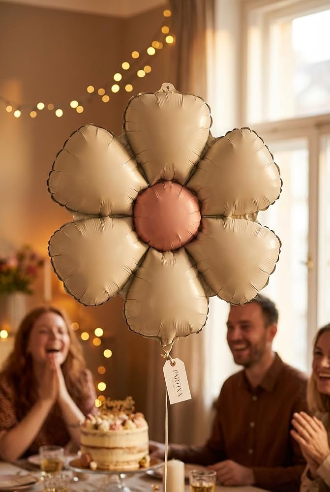 Mat Krem Papatya Retro Folyo Balon | Doğum Günü Baby Shower Bahar Temalı Vintage Konsept Parti Süsleme Dekorasyon Balonu