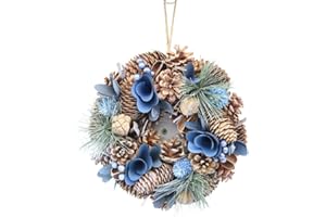 URBNLIVING Classic Christmas Wreath – Pinecones & Greenery Holiday Decoration for Door or Wall - Blue & Brown - 34cm