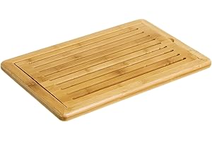 LEKE GO Tabla de Cortar Pan de bambú para Cocina Con bandeja recogemigas, Robusta y resistente, 9 Canales horizontales 38x24x2 cm