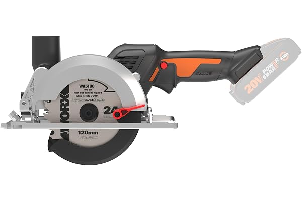 WORX NITRO - Scie Circulaire sans Fil 20V - Moteur Brushless - Scie Multimatériaux - Avec 3 Lames ⌀ 115 mm - Coupe d'onglet 0 – 46° - ⌀ 120 mm - WORX WX531.9 (livrée sans batterie ni chargeur)