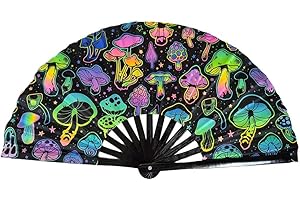 FGBETCV Faltbarer LED-Ventilator, beleuchteter Handfächer, leuchtend, groß, Bambus-Fächer, faltbar, Clack-Handfächer für Männer/Frauen, Handventilator für Musikfestival, Club, Veranstaltung, Party,