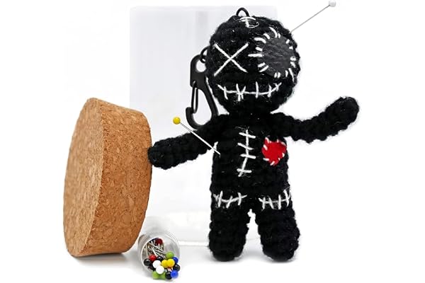 Dakita Poupée vaudou dans Un Verre (10cm, Faite à la Main) y Compris des Aiguilles comme Cadeau Amusant pour Les Amis et Les collègues | Cadeau d'adieu pour Le Changement de Travail (Noir, 10cm)