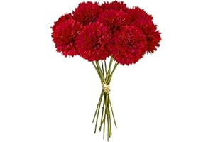 GIUSOBG Fiori di Ortensia Artificiale,12 Pezzi di Fiori di Palla di crisantemo di Seta,Bouquet Di Ortensia Finte,Ortensie Artificiali con steli,per Bouquet di Nozze,Casa,Giardino,Ufficio (Rosso)