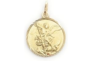 DE BUSSY Medaglia ciondolo di San Michele Arcangelo in argento sterling ricoperta in oro da 18 kt. San Michele Arcangelo, difendaci nella lotta