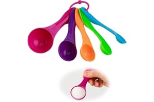 AISIKOO 5 Stück Messlöffel Set in Bunt, Messlöffel Gramm für Flüssigkeiten & Pulver, Dosierlöffel mit Unterschiedlichen Kapazitäten, Measuring Spoons für Kochen & Backen, Praktisch & Präzise
