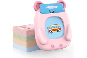 HELCONA Talking Flash Card,Learning Education Toys for Toddlers,224 Words Animal Learning Toys for 2 3 4 5 6 Year Old Speech Therapy Toys Clear Sounds Preschool Montessori Interactive Toys for Girl (Pink)