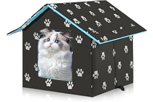 VEGOATY Maison pour chat pour l'extérieur, 40 x 20 x 10 cm, résistante à l'hiver, imperméable, résistante aux intempéries, avec coussin en peluche amovible, chaude et coupe-vent, pour chats et petits animaux