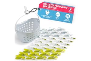 culiclean Cestino per Mollette da Bucato con 40 Mollette – Porta Mollette da Esterno – Mollette Bucato Antisegno e Resistenti – grigio-verde-bianco, cestino grigio