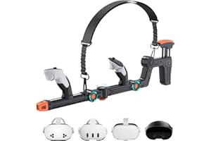 TYASOLEIL Calcio di pistola VR aggiornato compatibile con Quest 3S/3/2/Pro, accessori magnetici per pistola di regolazione per Quest 3s, impugnature per controller con spallacci, giochi FPS realistici (nero)
