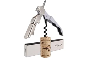 VINAK - Cavatappi cameriere professionale ECO in acciaio inox con apribottiglie + doppio supporto articolato + cotelo tagliacapsule + spirale teflonata (Bianco)