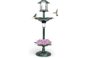 COSTWAY Comedero Pajaros Exterior de PP, Alimentación de Aves de Jardín, Comedero Vertical para Pájaros en Estilo Retro, Decorativo Exterior Baño de Pájaros (Verde Cobre, 43 x 43 x 110 cm)