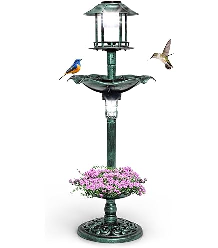 Comedero Para Pájaros De Exterior COSTWAY - Estilo Retro Bronce, 51x51x107 Cm, Capacidad 3L, Material PP Resistente