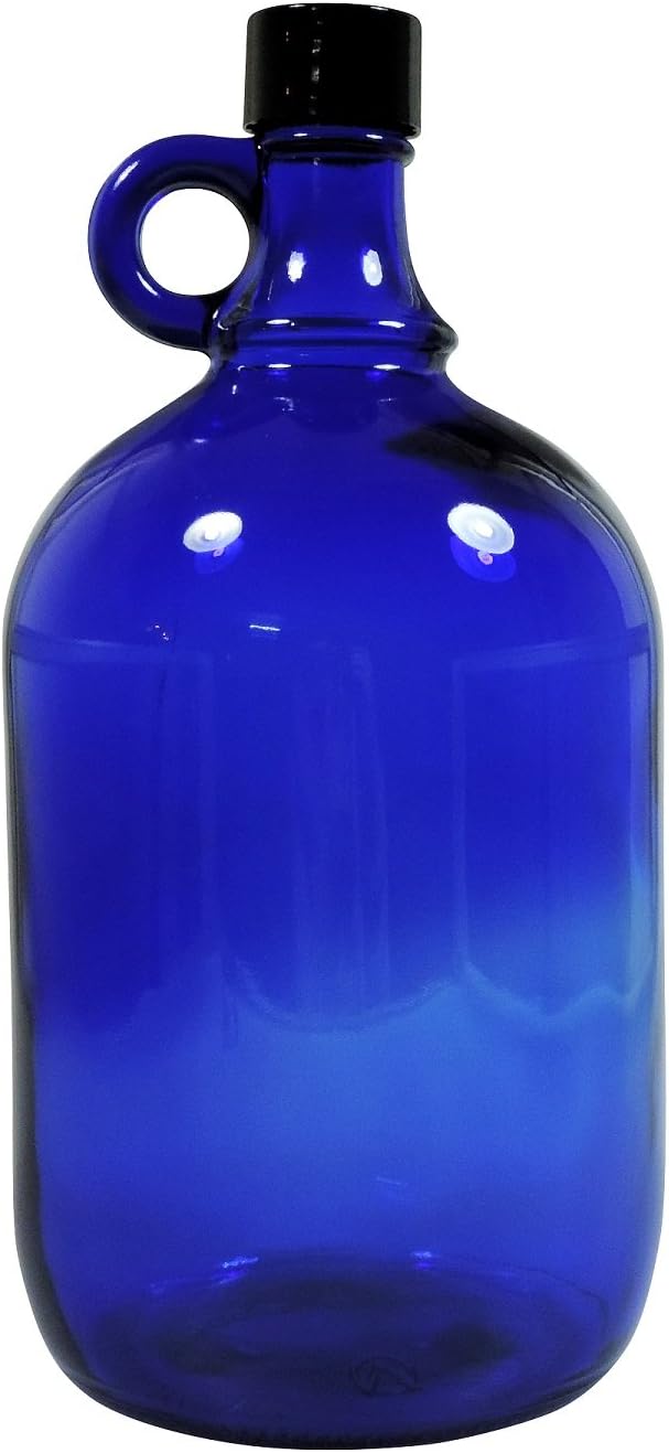 Mikken Blaue XL - Botella de cristal (2 L, para rellenar, con tapón de rosca negro)