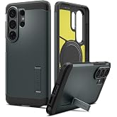 Spigen Galaxy S26 Ultra ile Uyumlu Magnet Kılıf Tough Armor Mag Fit Stand &ouml;zellikli &Ccedil;ift Katmanlı Zırh Koruma Yeşil Kapak - A