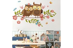 Traziewell Wall Decoration Wall Sticker Forest Animals Owl Trees Branch Wall Sticker Flowers Wall Sticker Bedroom Wall Decoration for Living Room Hallway 0512