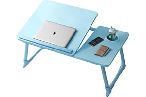 HOFLERA Bureau pour ordinateur portable, table de lit pour ordinateur portable avec pieds pliables et fente pour tasse, support de lecture, support de petit déjeuner, plateau de livre pour canapé, lit,