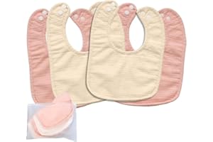 Qalpy Pack de 4 Baberos Bebé Impermeables Recién Nacido – Pack Baberos Impermeables Bebe Algodón Antimanchas Lavables Suaves y Ajustables