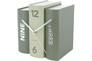 Karlsson KA5756GR - Orologio da tavolo a libro Trompe-l'oeil Libri, in cartone rigido e metallo, 20 x 20 x 15 cm, colore: Verde