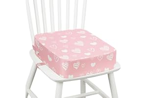 omedecal Rehausseur Chaise Enfant, Lavable Coussin Rehausseur avec 2 Sangles Réhausseurs pour Enfant 36 x 32 x 10 cm - Cœur