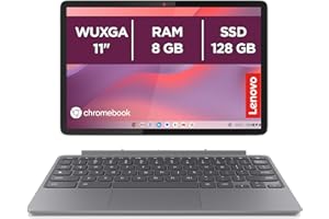 Lenovo Chromebook Duet 11 Gen 9 - Ordenador Portátil 11" WUXGA Táctil + Lápiz Incluido (MediaTek Kompanio 838, 8GB RAM, 128GB Emmc, ChromeOS) Gris QWERTY + 3 Meses Google AI Pro con Gemini Pro y 2TB