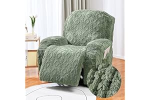 FANSU Recliner Chair Covers for Electric Chair 1 Seater with Pockets, Jacquard Plush Stretch Recliner Chair Slipcover for Armchairs, Sofa Covers Protector for Living Room (1 Seater,green)
