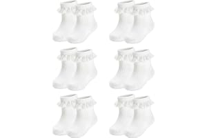 HDFHDF 6 Pairs Socks Kids Baby Girls Anti Slip Floor Spring and Autumn Cotton Learning to Walk Unsteadily Lace