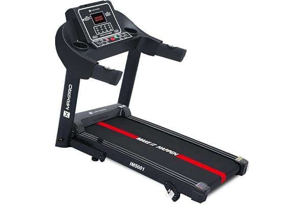 MAXPRO IM5001 2.5HP Peak DC Motor Treadmill for Home Foldable, 4-Level Manual Incline, 12 Preset Workouts, 12km/hr Speed, LED Display, Free Diet Plan, Running Machine for Home Use (Black)