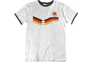 TEE SPIRIT Mens Germany 2021 Football T-Shirt Retro Strip Design with Country Badge German Euro Team