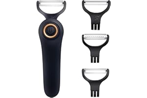 LUODIRGB 3-in-1 Electric Peeler | Auto Blade for Fruits/Vegetables | 3 Interchangeable Blades | USB Charging,Battery Capacity 1500 mAh | Kitchen, Travel, Camping (PL907E-BLACK)