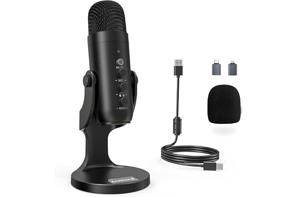 ZealSound Micro Podcast USB à Condensateur - Réduction du Bruit Microphone pour PC, téléphone & iPhone, avec Muet, Gain & Echo, pour Gaming, Streaming, Enregistrement, Twitch, Mac, Windows et PS5, K66