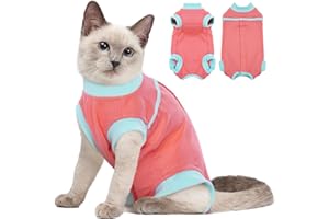 Katzinst Cat Recovery Suit,Female Cat Spay Suit Kitten Surgery Onesie Cat Bodysuit,Preventing Cats from Licking Abdominal Wounds Skin Protector Weaning Clothes,Pink,M
