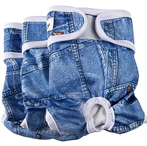 JoyDaog 3 Pack Small Dog Diapers for Female Reusable Jean Puppy Wrap S