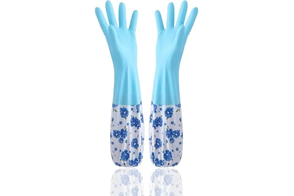 GDNK Reusable Rubber Latex PVC Flock lined Long Sleeves elbow length Hand Gloves for Kitchen Dish-Washing, Cleaning Gloves (Pack of 1) (Cotton (Multicolor)