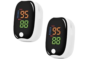 MZU Tragbarer Finger Pulsoximeter für Fitness und Outdoor, Sauerstoffsättigung & Pulsrate Anzeige, OLED Bildschirm mit Batterien und Band (Schwarz, 2 Stück)