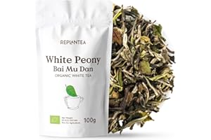 REPLANTEA CUIDAMOS TU NATURALEZA White Tea Organic White Peony 100g (50 Cups) | Bai Mu Dan Chinese White Tea | Pai Mu Tan Loose Leaf Tea REPLANTEA