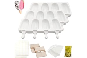 AOMAIGAD 3 Pezzi Stampo per Gelato,Silicone Stampi per Gelato,Stampo Ghiaccioli al Cioccolato congelato Fai da Te,con 100 Bastoncini di Legno,100 sacche di imballaggio,100 legamenti,100 adesivi (B)