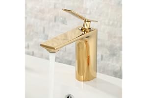 Leekayer Bathroom Sink Tap Gold Chrome Basin Mixer Tap Single Handle Bathroom Tap 1 Hole Mount Lavatory Commercial Office Restroom Tap Modern