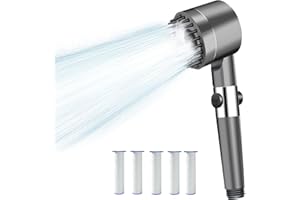 SACEMONTIC Hochdruck Duschkopf mit Filter, Wassersparender Duschbrause mit 3+1 Strahlarten, Handbrause Brausekopf Dusche Shower Head mit EIN/AUS-Schalter für Badezimmer Haustierbad Reinigung, 5 PP Fliters