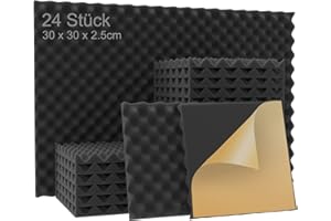 AKSBTEC 24 Stück Akustikschaumstoff Selbstklebend, Schalldämmung Wand, Hochdichte 25㎏/㎥ Schallabsorber, Noppenschaumstoff Eierkiste Schallschutzmatte für Tonstudio, Büro, Arbeitszimmer, Heim 30x30x2.5CM