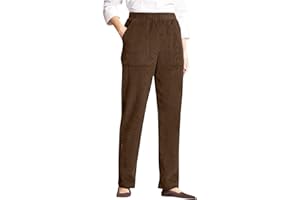 OVARA Pantalones de pana para mujer, pierna recta, cintura elástica, pantalones de trabajo, ajuste holgado, color sólido, pantalones casuales con bolsillos, cómodos pantalones de descanso para oficina,