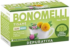Bonomelli Tisane Funzionali, Depurativa, 16 Filtri, con Cardo Mariano, Sambuco e Tarassaco, Integratore Alimentare, Infusione a Caldo e a Freddo (32g)