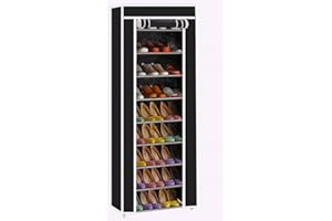 Alightup Rangement Armoire étagères à Chaussures 10 Couches Meubles à Chaussures avec Housse, 58 x 29 x 160 cm, Noir