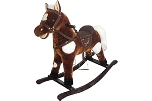 THE ROCKING HORSE CO New Plush Rocking Horse - Brown + White Spots Deluxe Mane Saddle Bridle Sounds **WJ-T002**