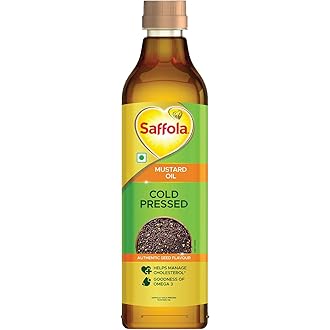 Saffola Cold Pressed Mustard Oil | 100% Cold Pressed Mustard Seed Oil | Kachi ghani Mustard Oil, 0 trans fat, Unrefined, Chemical free | Helps Manage 
