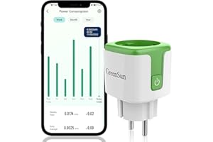 Prise Connectée Alexa, GreenSun Prise Connectée Prise Programmable Connectées et Intelligentes Consommation Electrique Compatible avec Alexa Prise Connectée Electrique Avec Mesure Consommation 16A