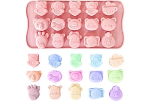 Crethink 1 stampo per cioccolatini a forma di maiale, giraffa, panda, pecora, elefante 15 cavità a forma di animali, cioccolato, gelatina, budino.