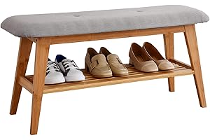 SOBIBO Shoe Entryway Bench, Bamboo Shoe Rack Bench, Organizer with 2 tire Storage Simple Style Good Load Bearing, Ideal for Entryway Hallway Living Room,(Nature, 90cm